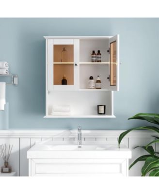 Wall Mounted Medicine Cabinet with Glass Doors - Over Bathroom Storage for Bathroom, Bedroom, Living Room - Fully Assembled