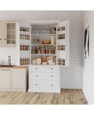 77" Freestanding Tall Kitchen Pantry Cabinet with Drawers and Adjustable Door Shelves