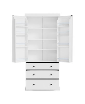 77" Freestanding Tall Kitchen Pantry Cabinet with Drawers and Adjustable Door Shelves