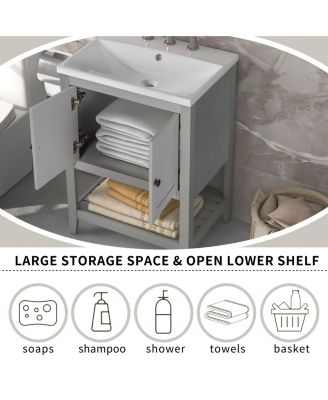 24" Modern Bathroom Vanity With Ceramic Sink, Sleek Design and Open Style Shelf