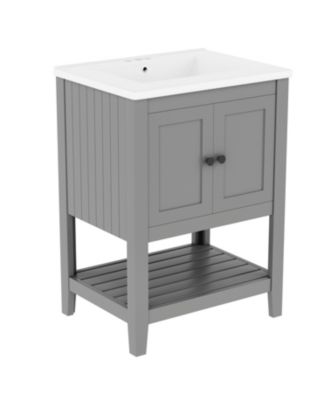 24" Modern Bathroom Vanity With Ceramic Sink, Sleek Design and Open Style Shelf