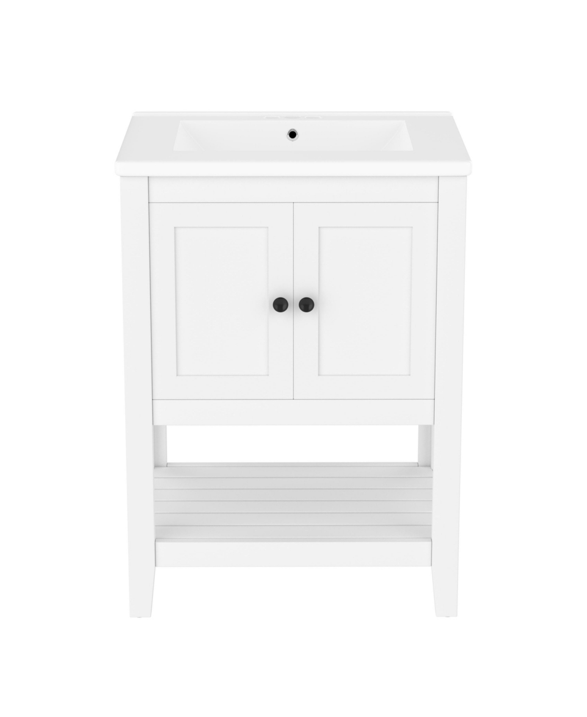 24" Modern Bathroom Vanity With Ceramic Sink, Sleek Design and Open Style Shelf - White