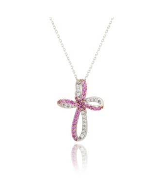 Suzy Levian Sterling Silver Sapphire & Created White Sapphire Cross Pendant