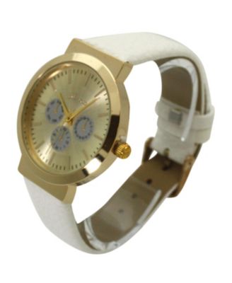 White Calendar Dial Gold Accented Leather Strap Watch
