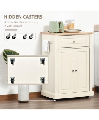 Cream Kitchen Helper: Portable Island Cart with Drawer and Shelf