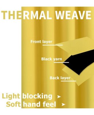 100% Hotel Thermal Blackout Yellow Grommet Top Curtain Panels - 50 in. W x 45 in. L, Yellow
