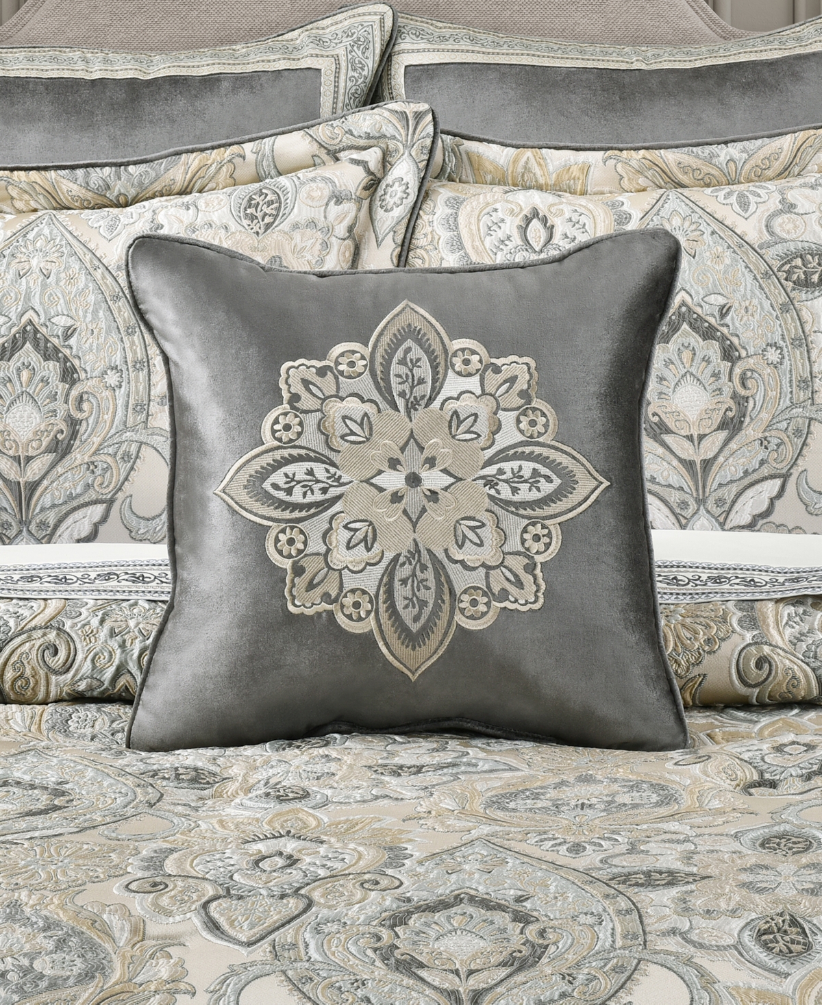 J Queen New York Annabelle Embellished Decorative Pillow, 18" X 18" In Silver