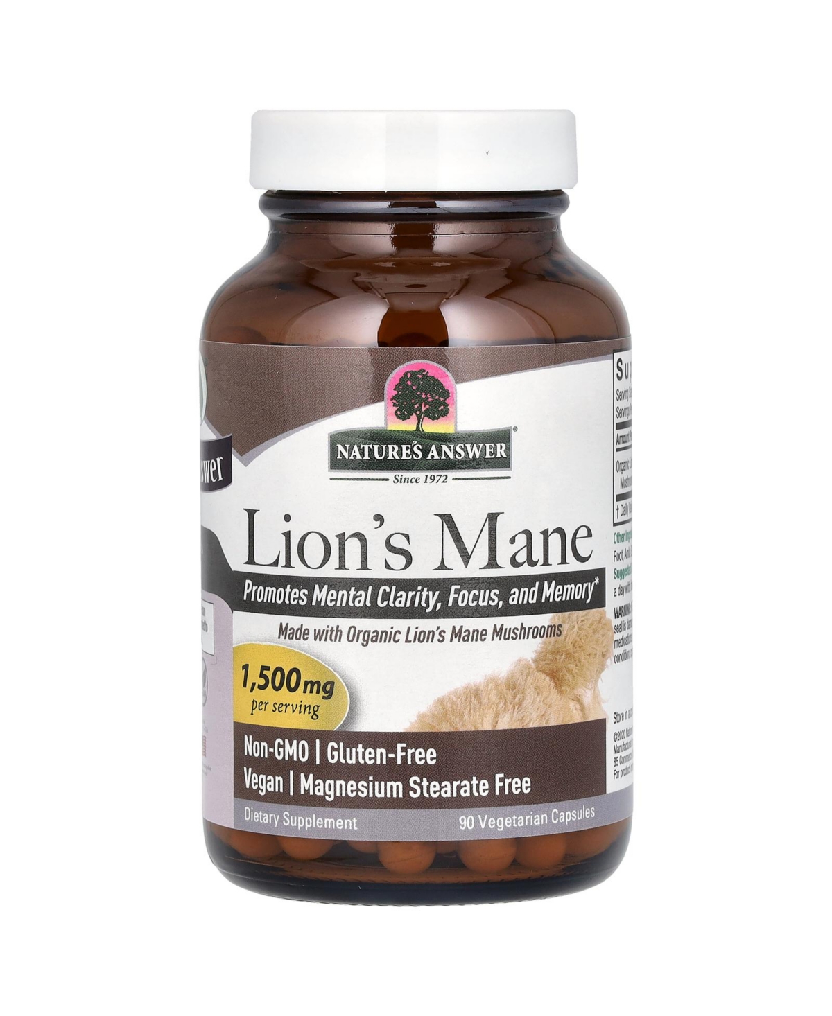 Nature's Answer Lion's Mane - 90 Vegetarian Capsules (500 mg per Capsule)