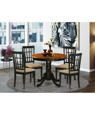 5 Pc Dining Table with 4 Linen Chairs in Black and Cherry