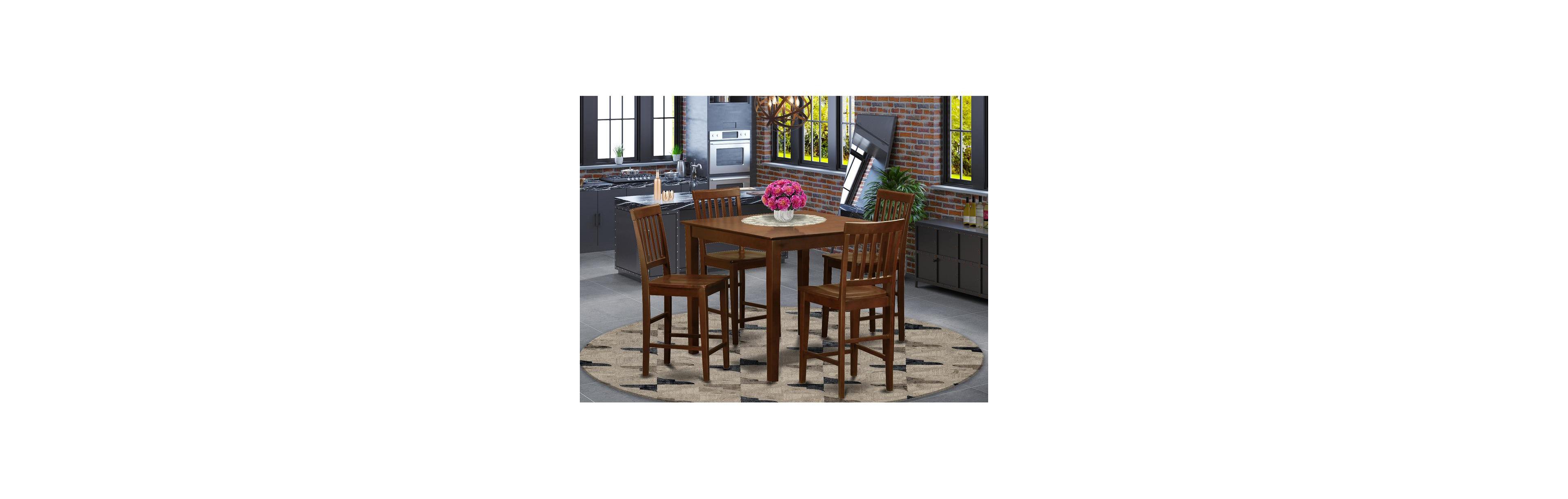 East West Furniture 5 Pc pub Table set-counter height Table and 4 Kitchen Chairs.