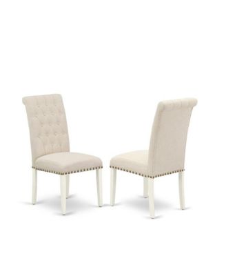 5-Piece Wood Dining Set with Rectangular Table & 4 Linen Upholstered Button Tufted Parson Chairs