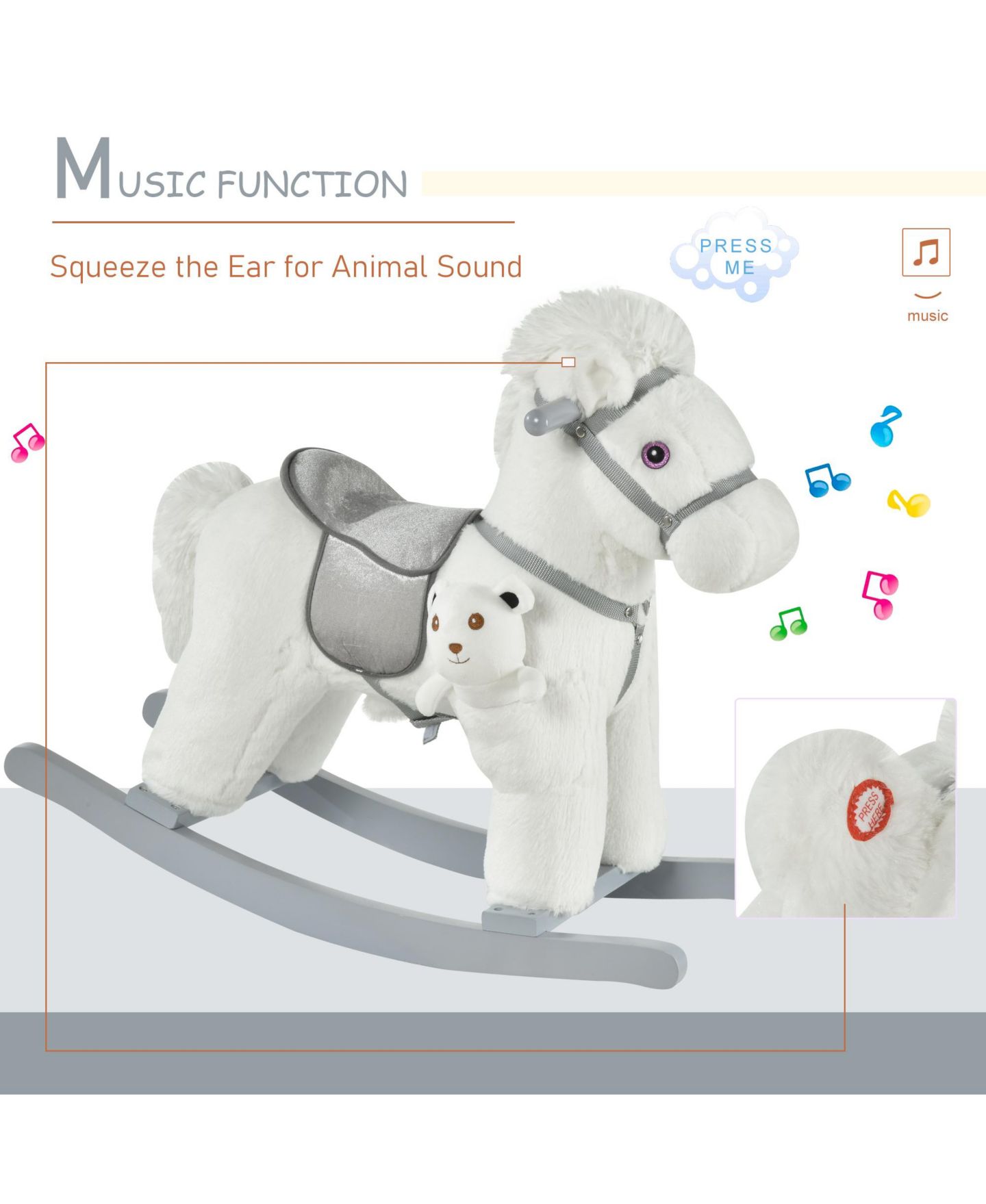 Детская мягкая игрушка Qaba Plush Rocking Horse, 66 lbs. Capacity, Ages 3+ — фото 4