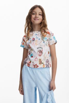Girls's Short-sleeve cat T-shirt
