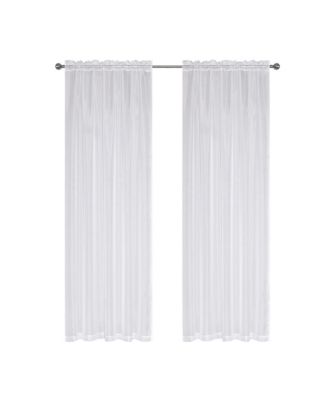 2 Piece White Basic Rod Pocket Sheer Voile Window Curtain Panels - 84 in. Long
