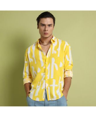Men's Lemon Yellow Abstract Print Shirt
