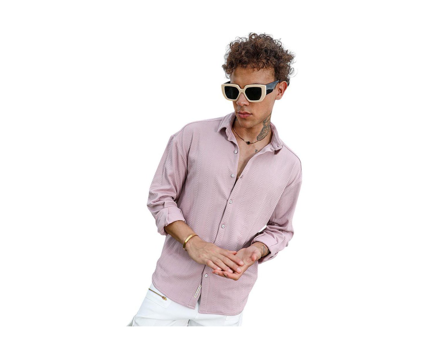 Мужская рубашка Cahoot Campus Sutra Nude Pink Spear-Textured, цвет: Розовый — фото 1