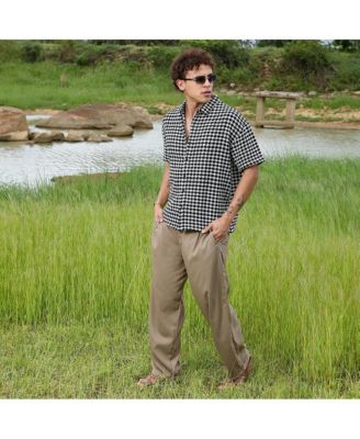 Men's Midnight Black & Powder White Lozenge-Striped Oversized Shirt