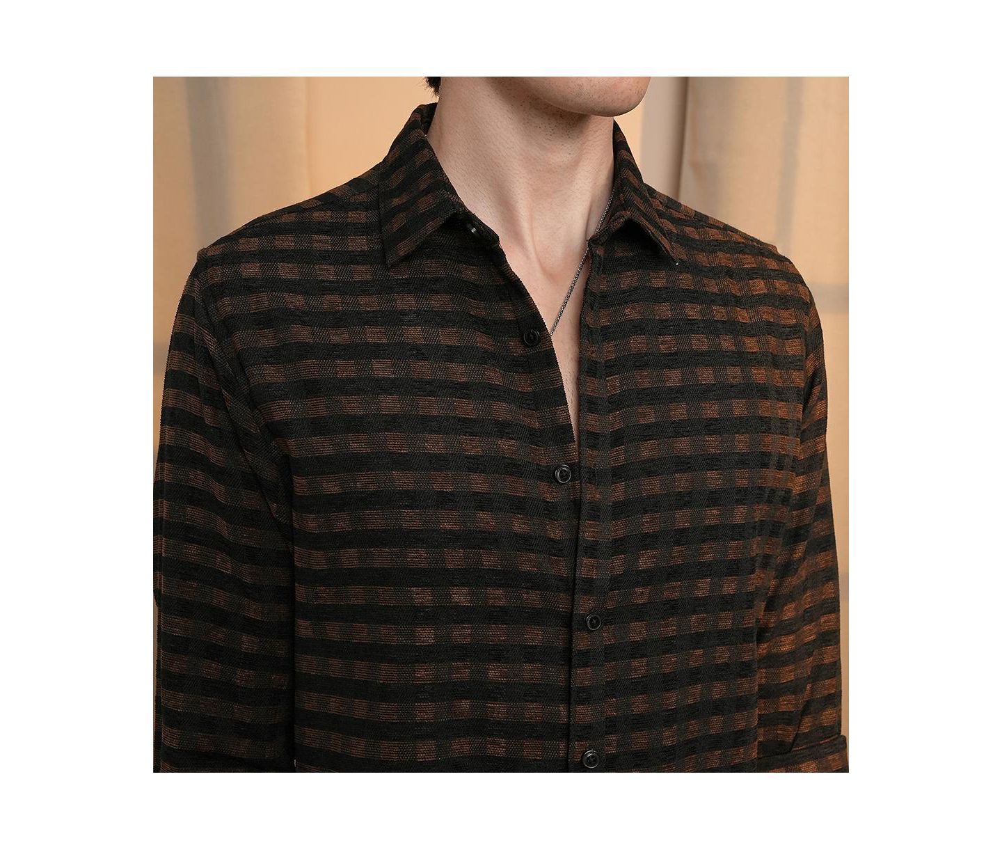 Мужская рубашка Cahoot Campus Sutra Chocolate Brown & Charcoal Black Gingham, цвет: Коричневый — фото 7