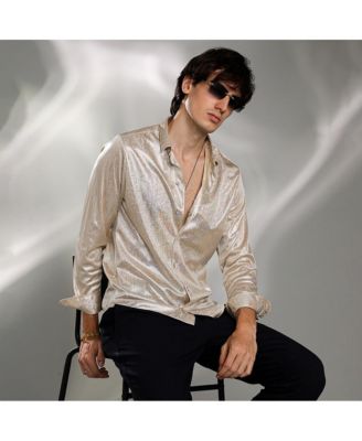 Men's Metallic Beige Sheen Chevron Shirt