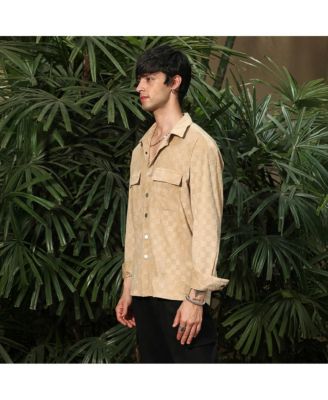 Men's Buff Beige Cubic Velvet Utility Shacket