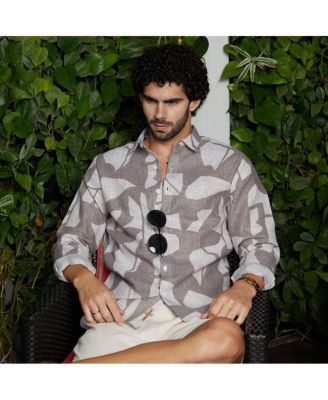 Men's Tan Brown Abstract Heathered Shirt
