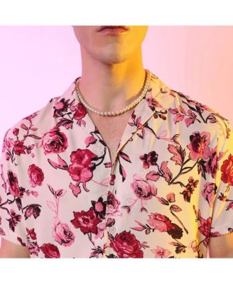 Men's Vermillion Red & Ivory White Rose Shirt
