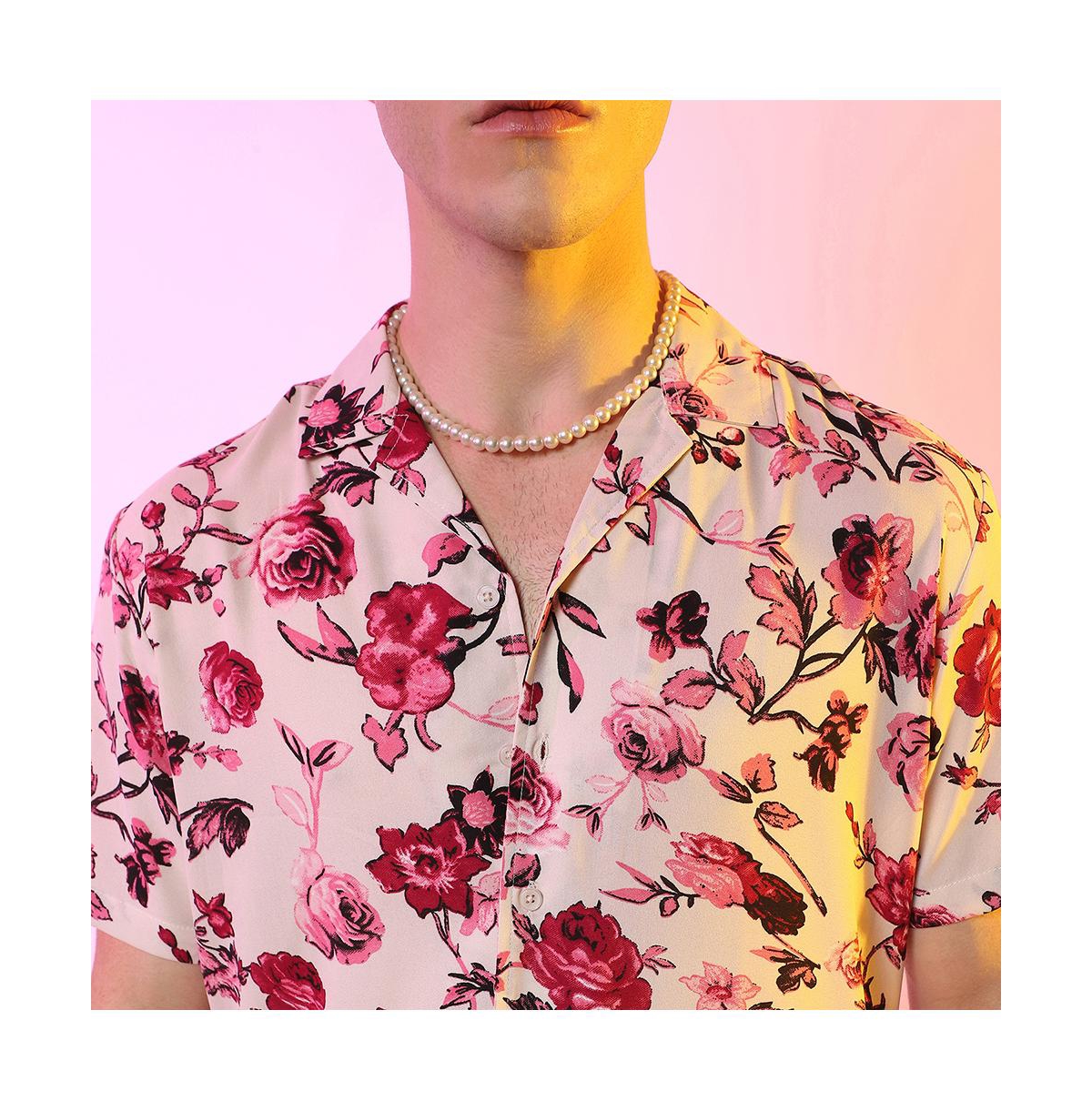 Campus Sutra Men's Vermillion Red & Ivory White Rose Shirt