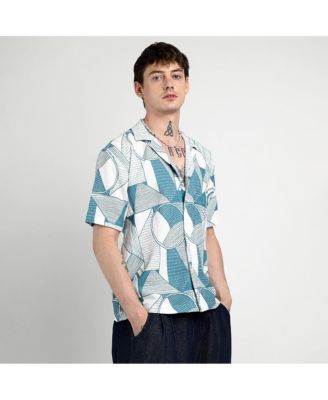 Men's Steel Blue Oversized Geometric Lined Shirt