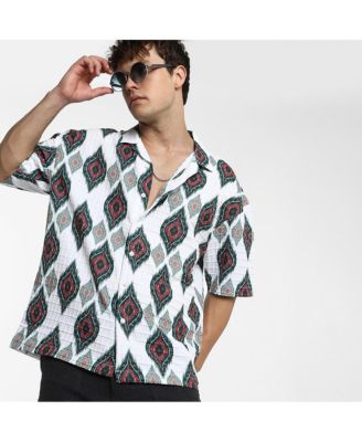 Men's Chalk White Ikkat Motif Oversized Shirt