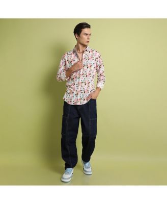 Men's Blue & Pink Leaf Strokes Shirt