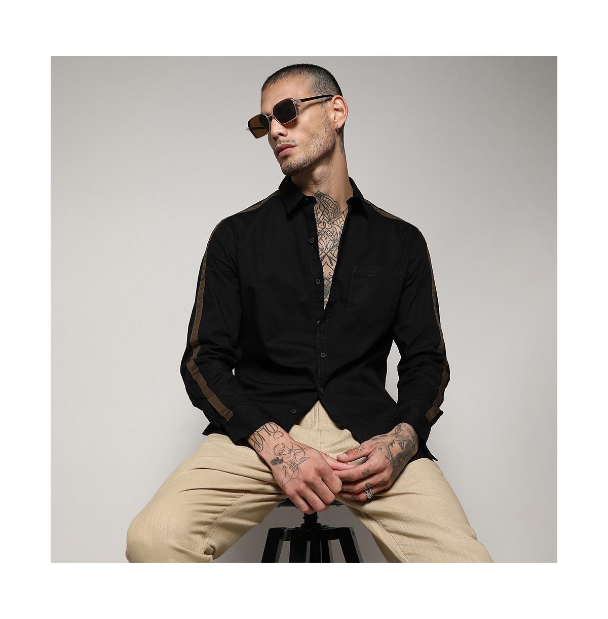 Campus Sutra Men's Jet Black Side Striped Shirt