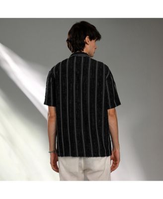 Men's Raven Black Unhemmed Striped Oversized Shirt