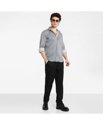 Men's Midnight Black & Powder White Pleat-Creased Shirt