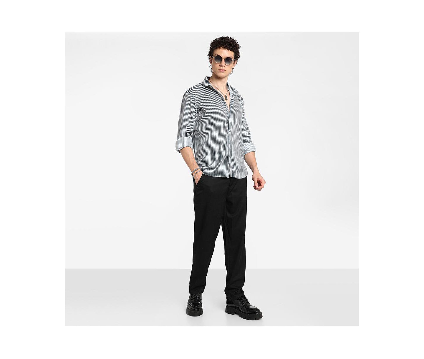 Мужская рубашка Cahoot Midnight Black and Powder White Pleat-Creased, цвет: Чёрный — фото 6