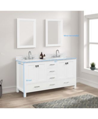 60-Inch Double Bathroom Vanity in Matte White – Solid Wood Cabinet with Marble Countertop and Ceramic Undermount Sink