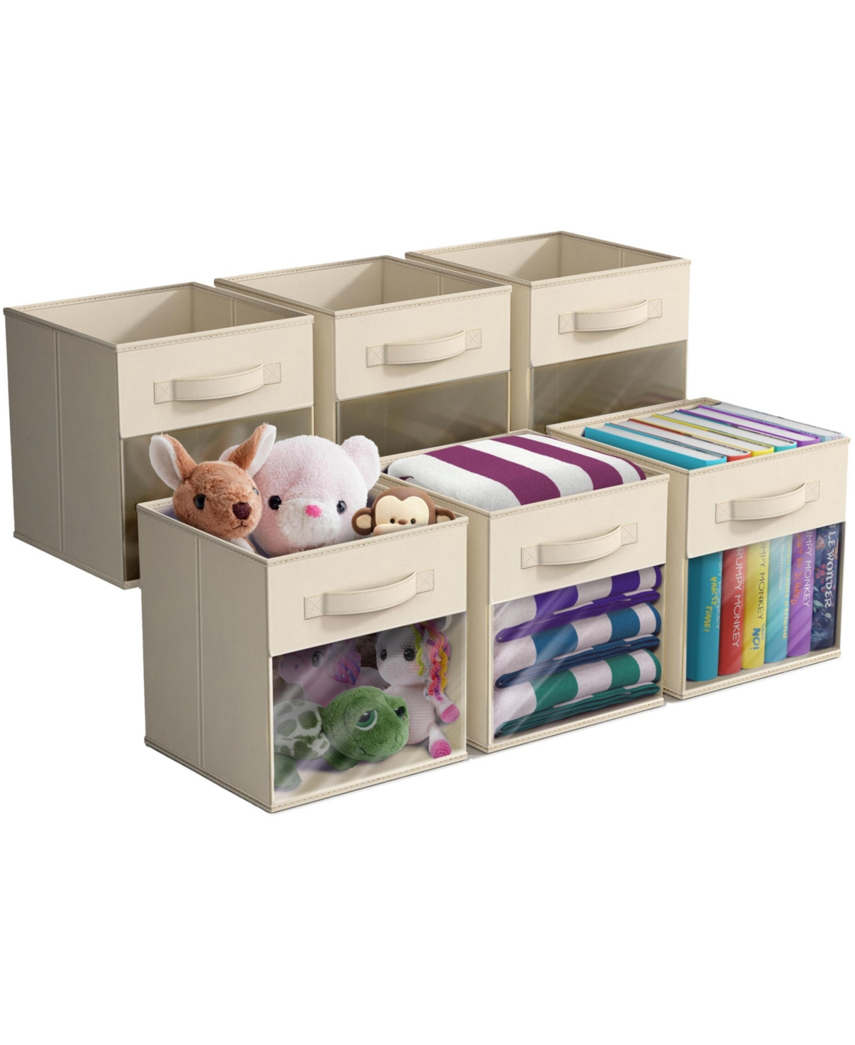 Sorbus 11 Inch 6 Pack Collapsible Fabric Storage Bins with Clear Window - for Organizing Clothes, Toys, Books, Shelves, Closets & more - Beige