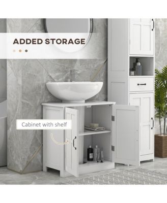 Bathroom Sink Cabinet, Pedestal Sink Cabinet with Adjustable Shelf, White