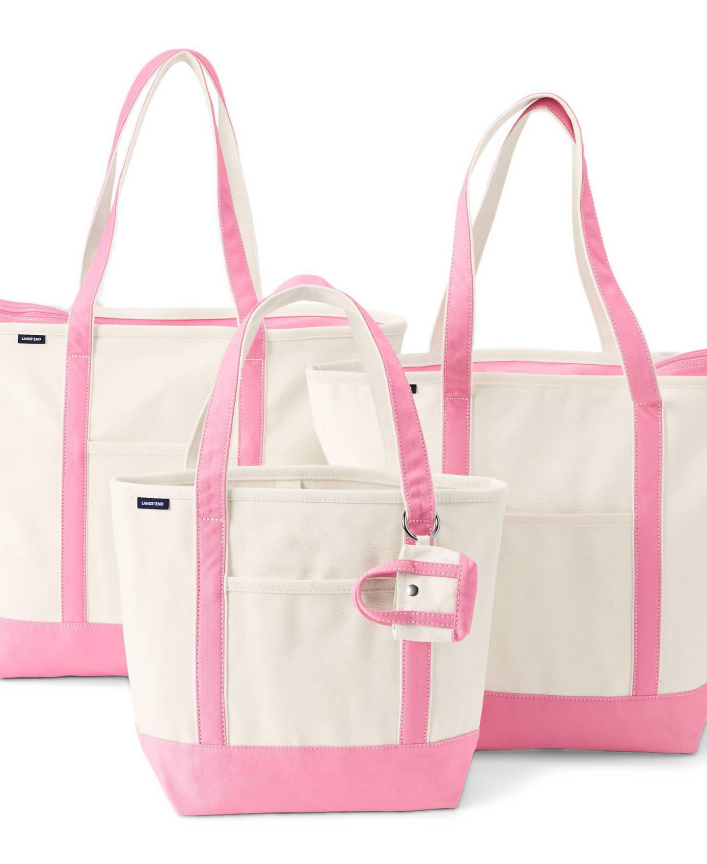 Сумки Lands' End 4 Pack Canvas Pocket Tote Bundle, цвет: Натуральный / Розовый — фото 1
