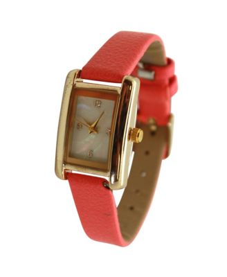 Coral Thin Gold Square Face Solid Faux Leather Women Watch