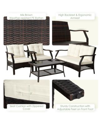 8PCS Rattan Patio Conversation Furniture Set Wicker Sofa Set w/ Waterproof Cover