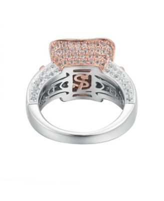 Suzy Levian Two-Tone Sterling Silver Cushion Cut Center Topaz Cocktail Paris Ring