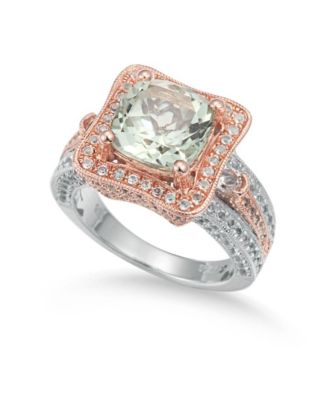 Suzy Levian Two-Tone Sterling Cushion Cut Center Topaz Cocktail Paris Ring