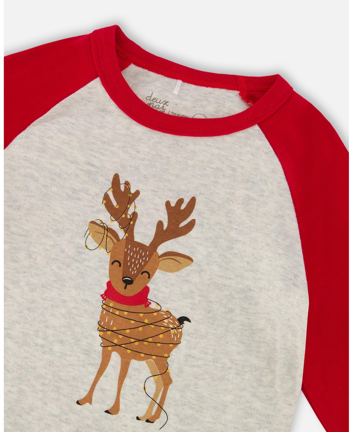 Deux par Boy Two-Piece Cotton Pajama Set Beige Reindeer Print