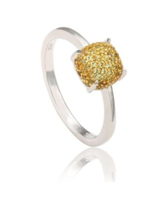 Suzy Levian Sterling Sapphire Pave Puff Solitaire Ring