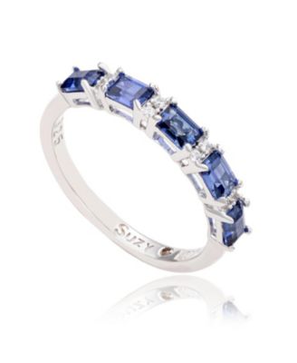Suzy Levian Sterling Sapphire & Created Sapphire 5 Stone Emerald Cut Thin Half Band Ring