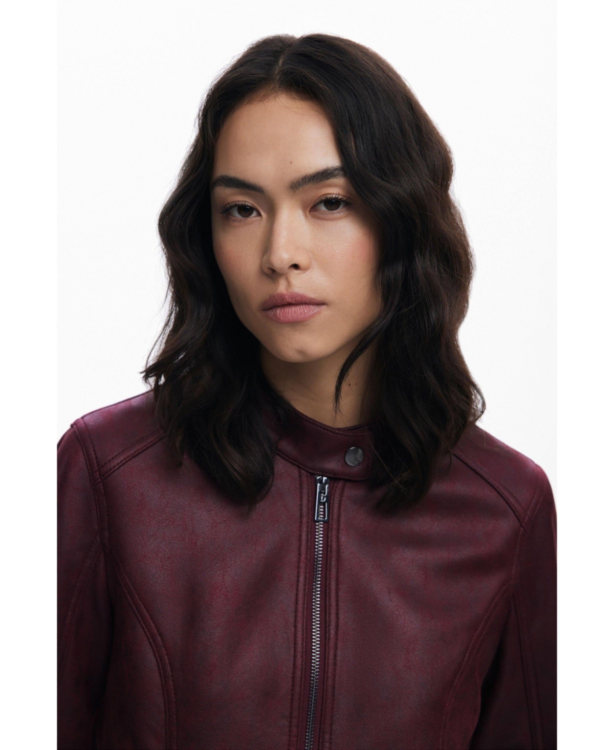 Desigual Faux Leather Jacket In Burgundy