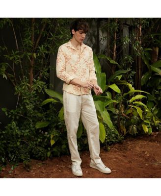 Men's Peach Orange Flora-Weave Shirt