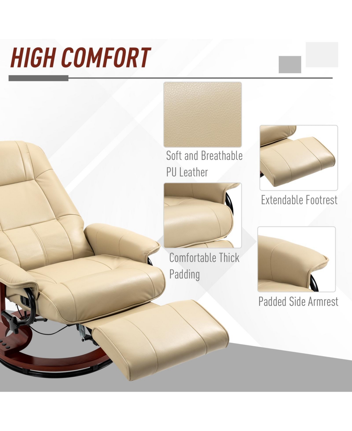 Homcom Faux Leather Manual Recliner with Swivel Wood Base,