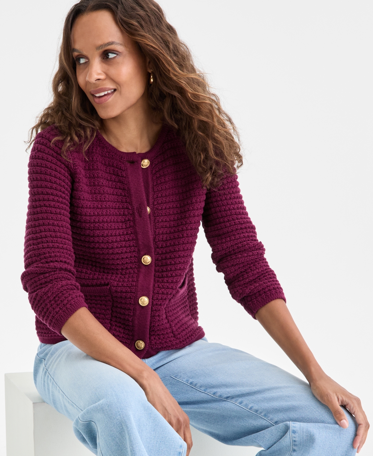 I.n.c. International Concepts Petite Yarn-Blend Button-Down Cardigan Sweater, Created for Macy's