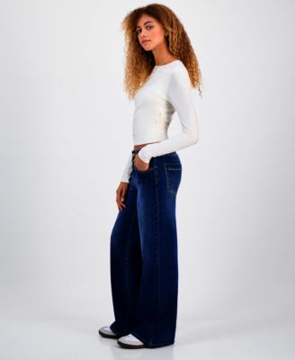 Juniors' Mid-Rise Wide-Leg Jeans